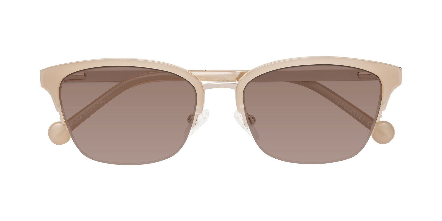 Folded Front of Jewels in Beige-Gold with Medium Brown Tinted Lenses