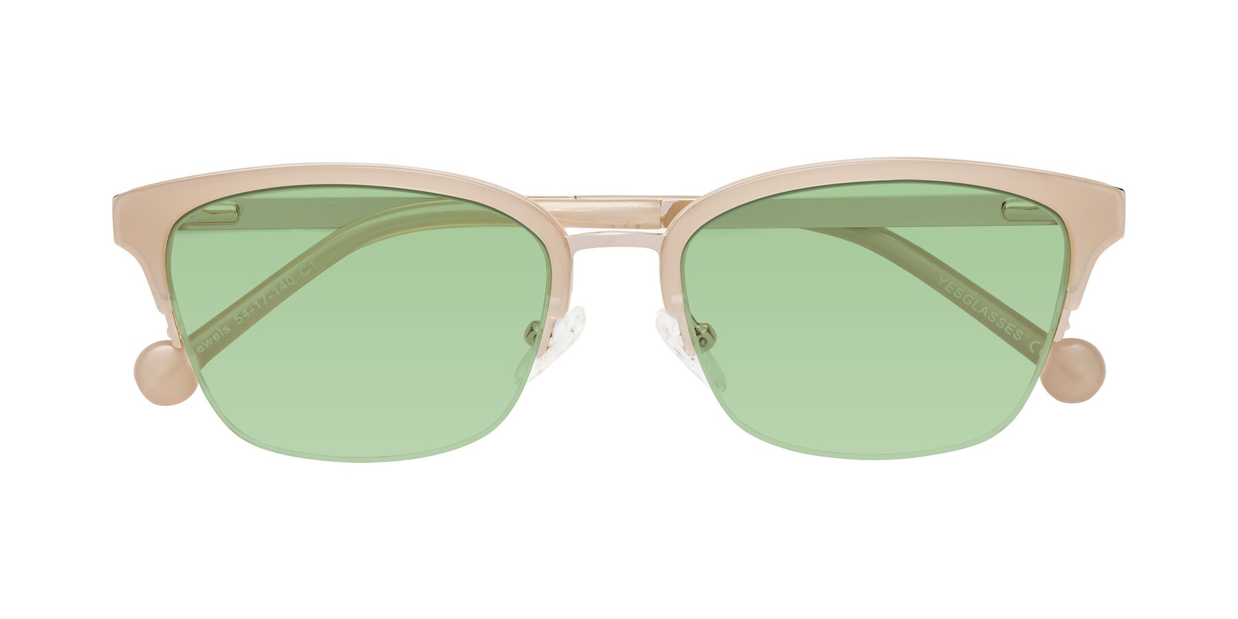 Folded Front of Jewels in Beige-Gold with Medium Green Tinted Lenses