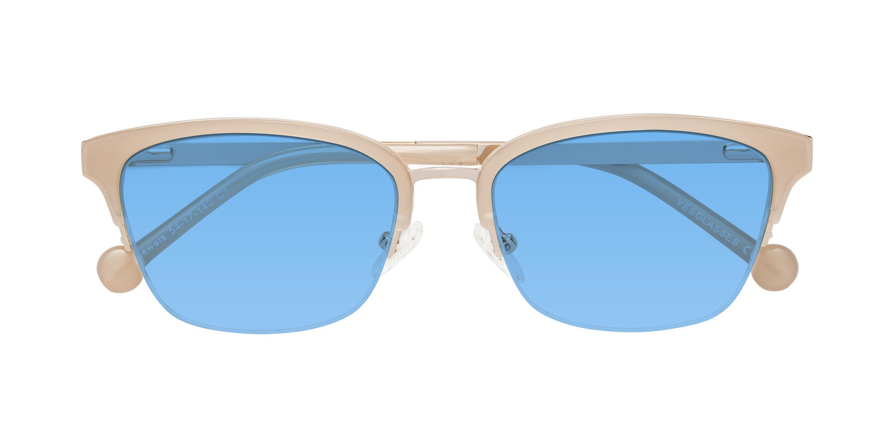 Folded Front of Jewels in Beige-Gold with Medium Blue Tinted Lenses