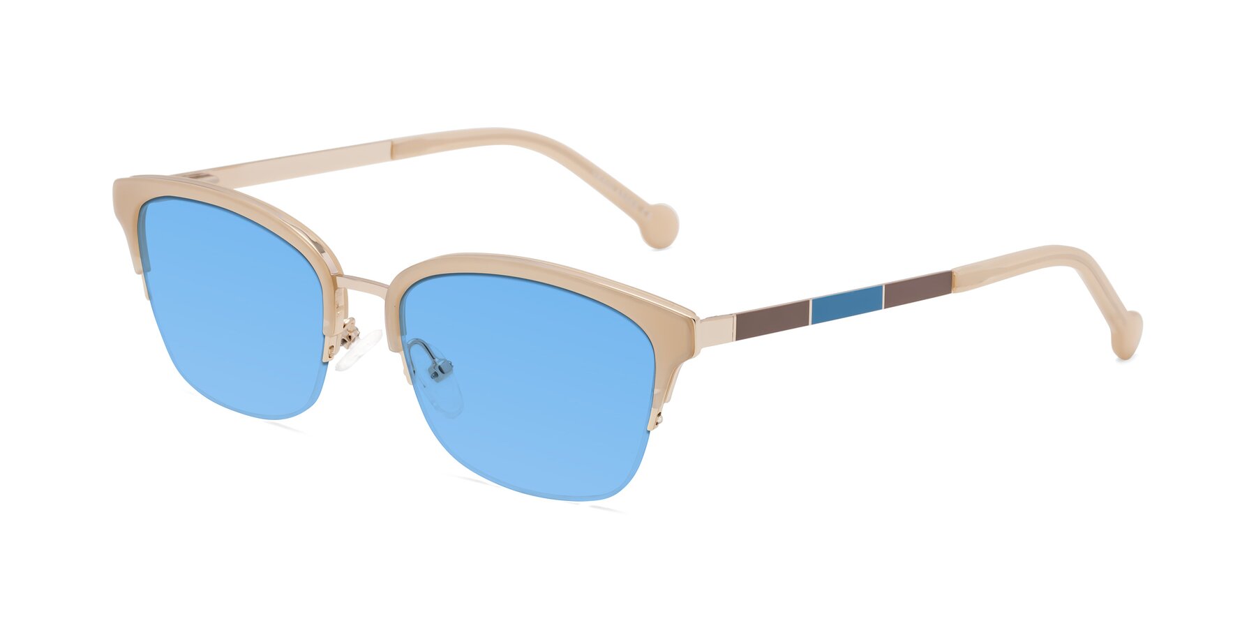 Angle of Jewels in Beige-Gold with Medium Blue Tinted Lenses