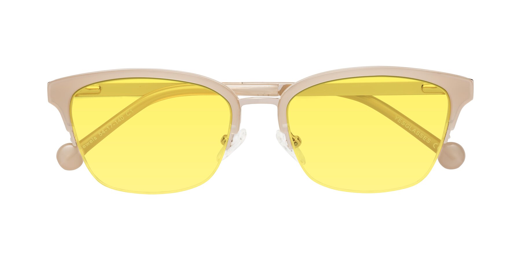 Folded Front of Jewels in Beige-Gold with Medium Yellow Tinted Lenses