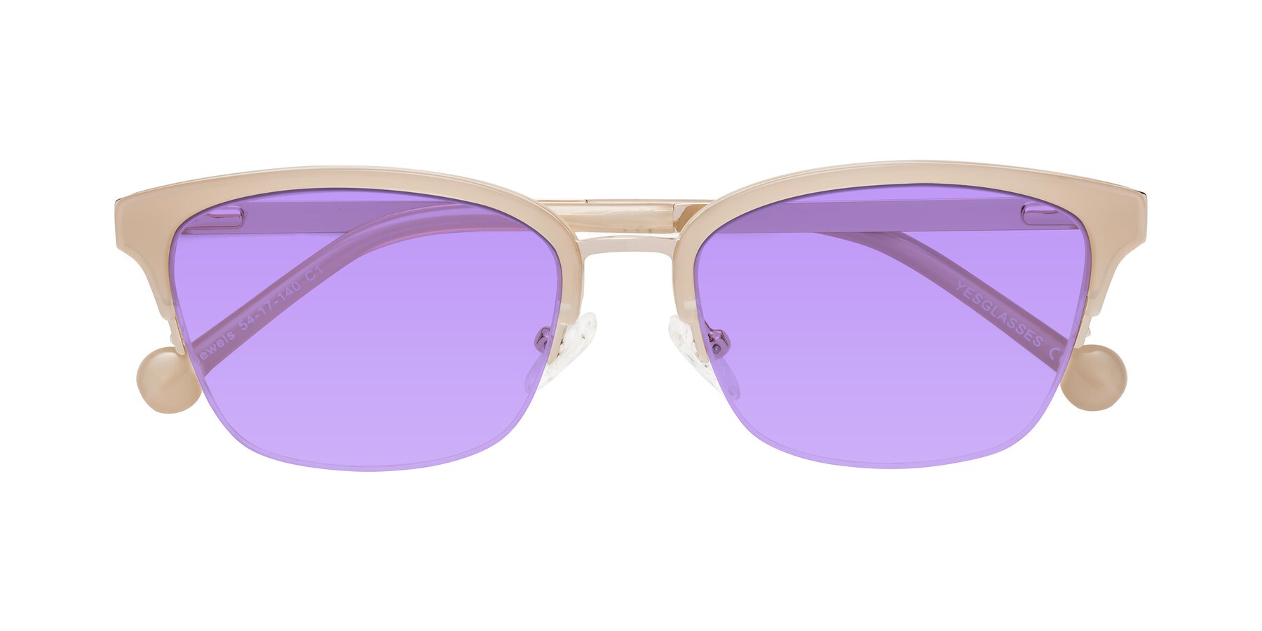 Folded Front of Jewels in Beige-Gold with Medium Purple Tinted Lenses