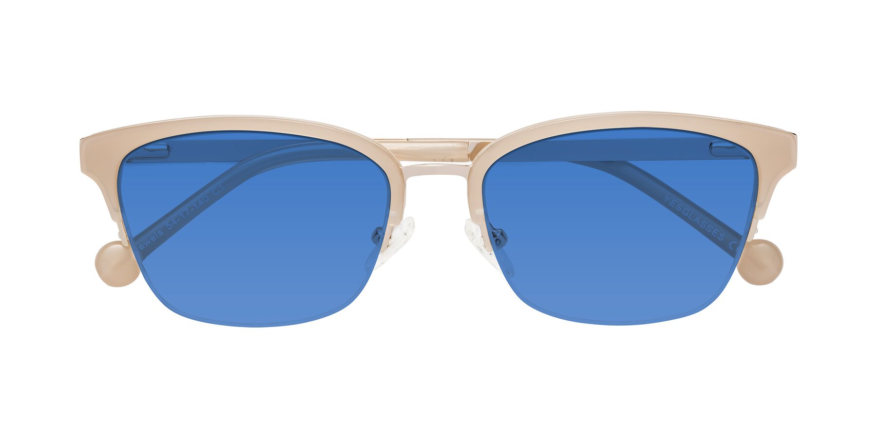 Folded Front of Jewels in Beige-Gold with Blue Tinted Lenses