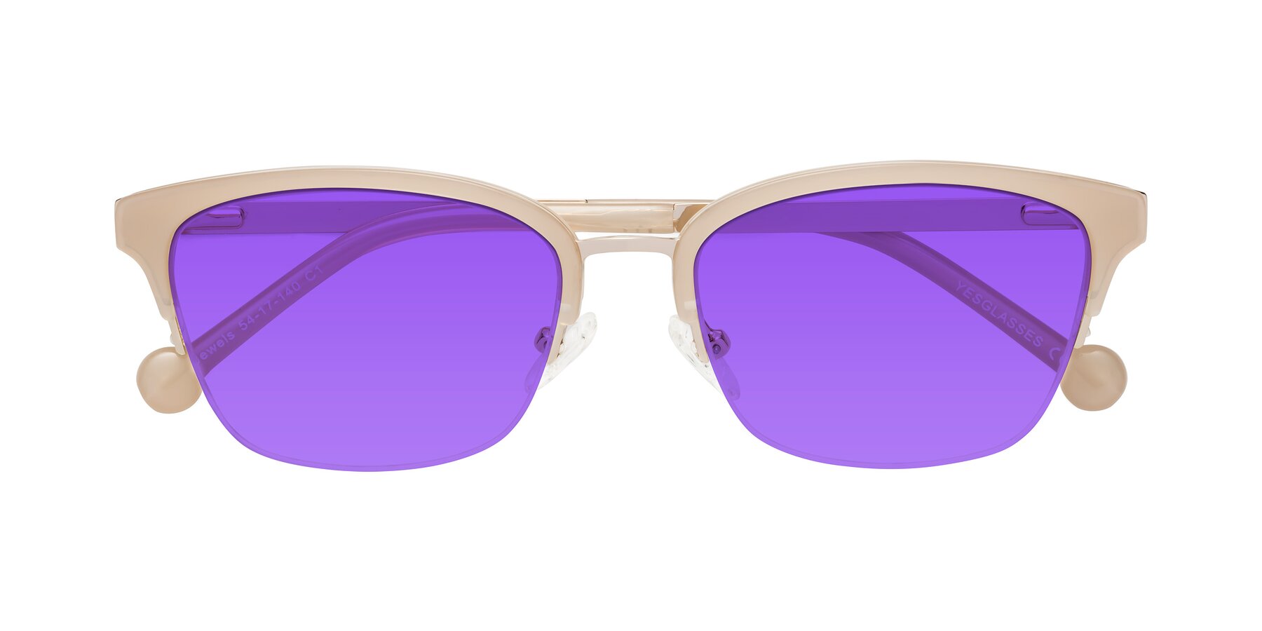 Folded Front of Jewels in Beige-Gold with Purple Tinted Lenses