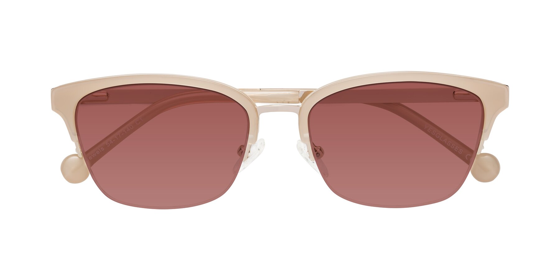 Folded Front of Jewels in Beige-Gold with Garnet Tinted Lenses