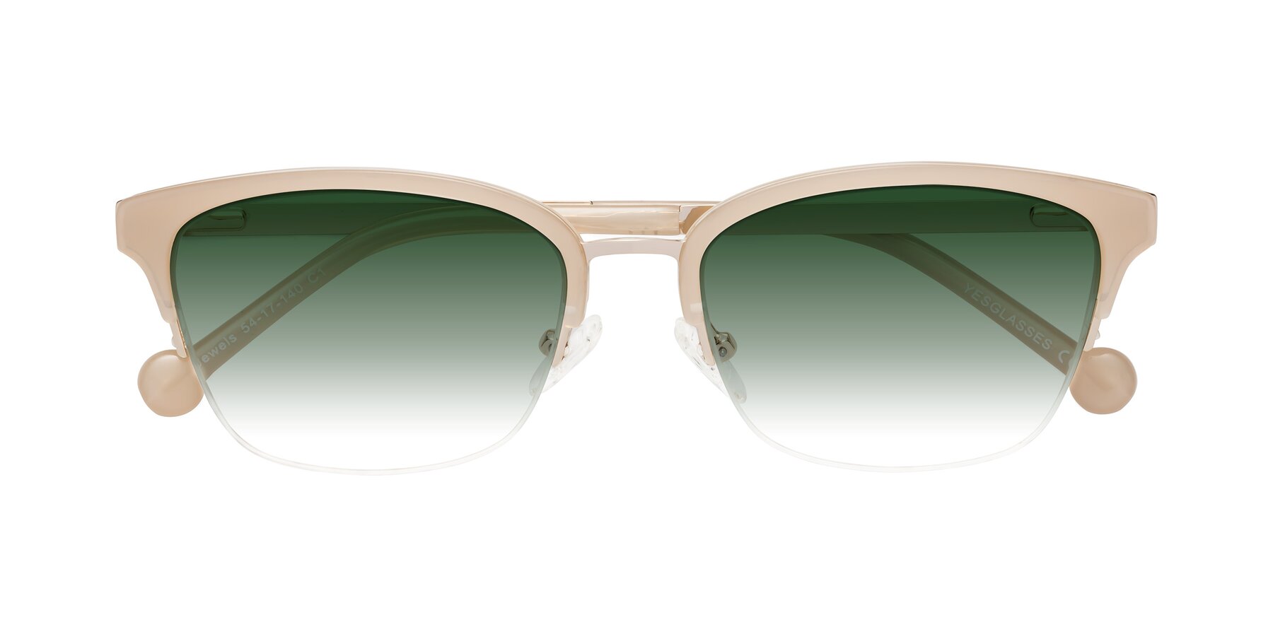 Folded Front of Jewels in Beige-Gold with Green Gradient Lenses