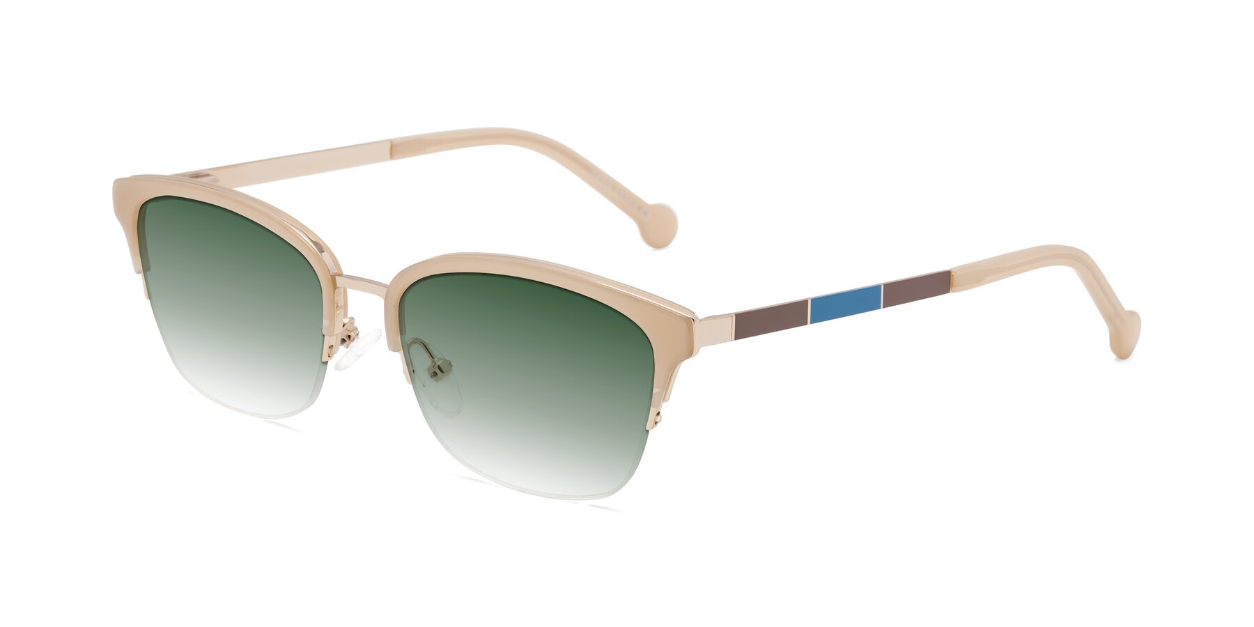 Angle of Jewels in Beige-Gold with Green Gradient Lenses