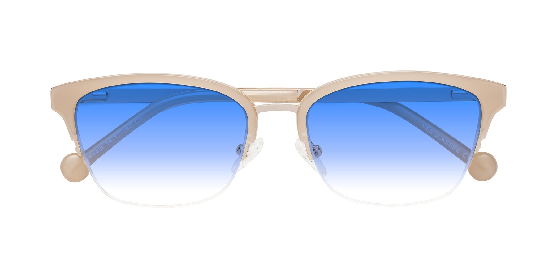 Folded Front of Jewels in Beige-Gold with Blue Gradient Lenses