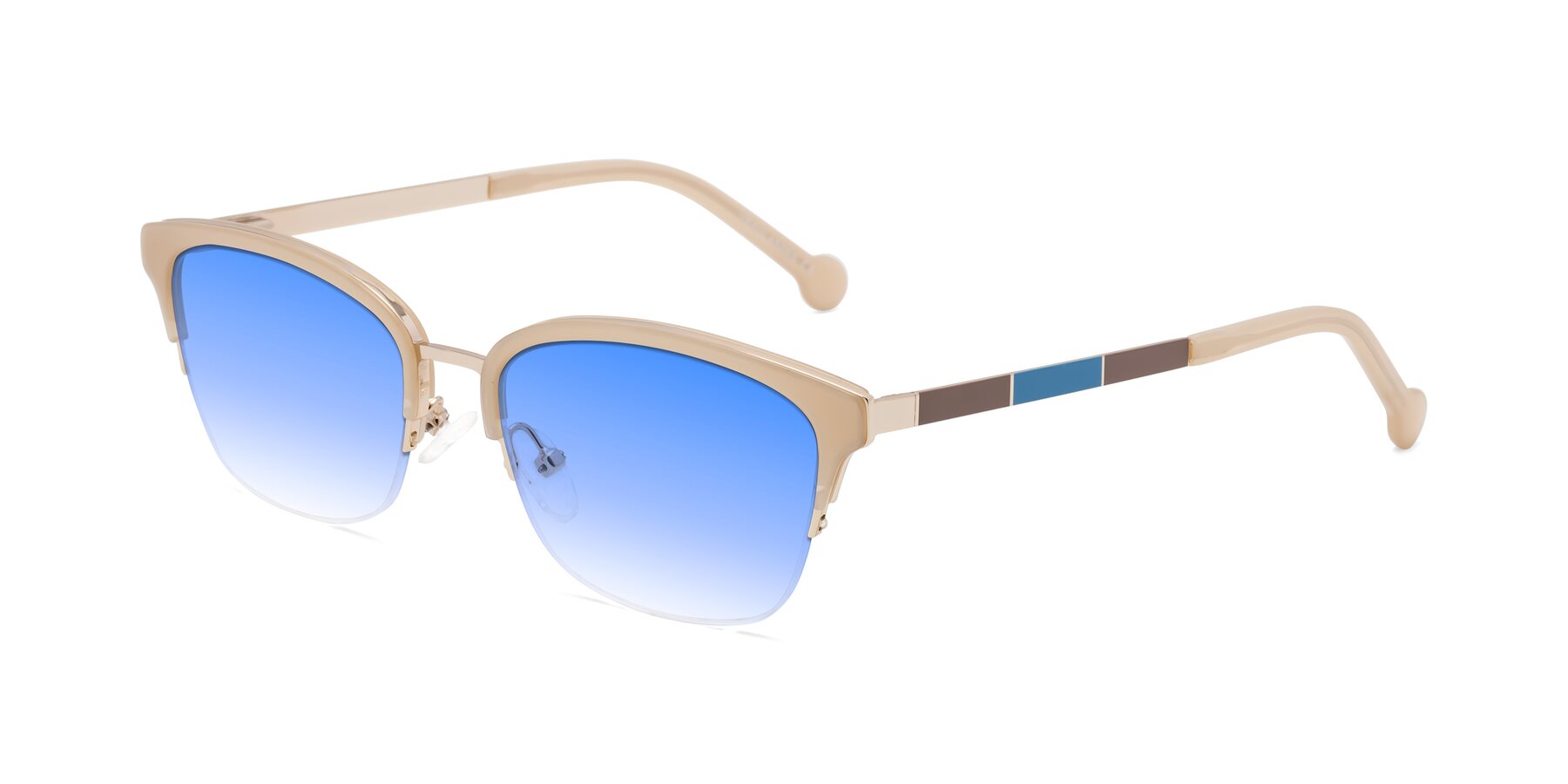 Angle of Jewels in Beige-Gold with Blue Gradient Lenses