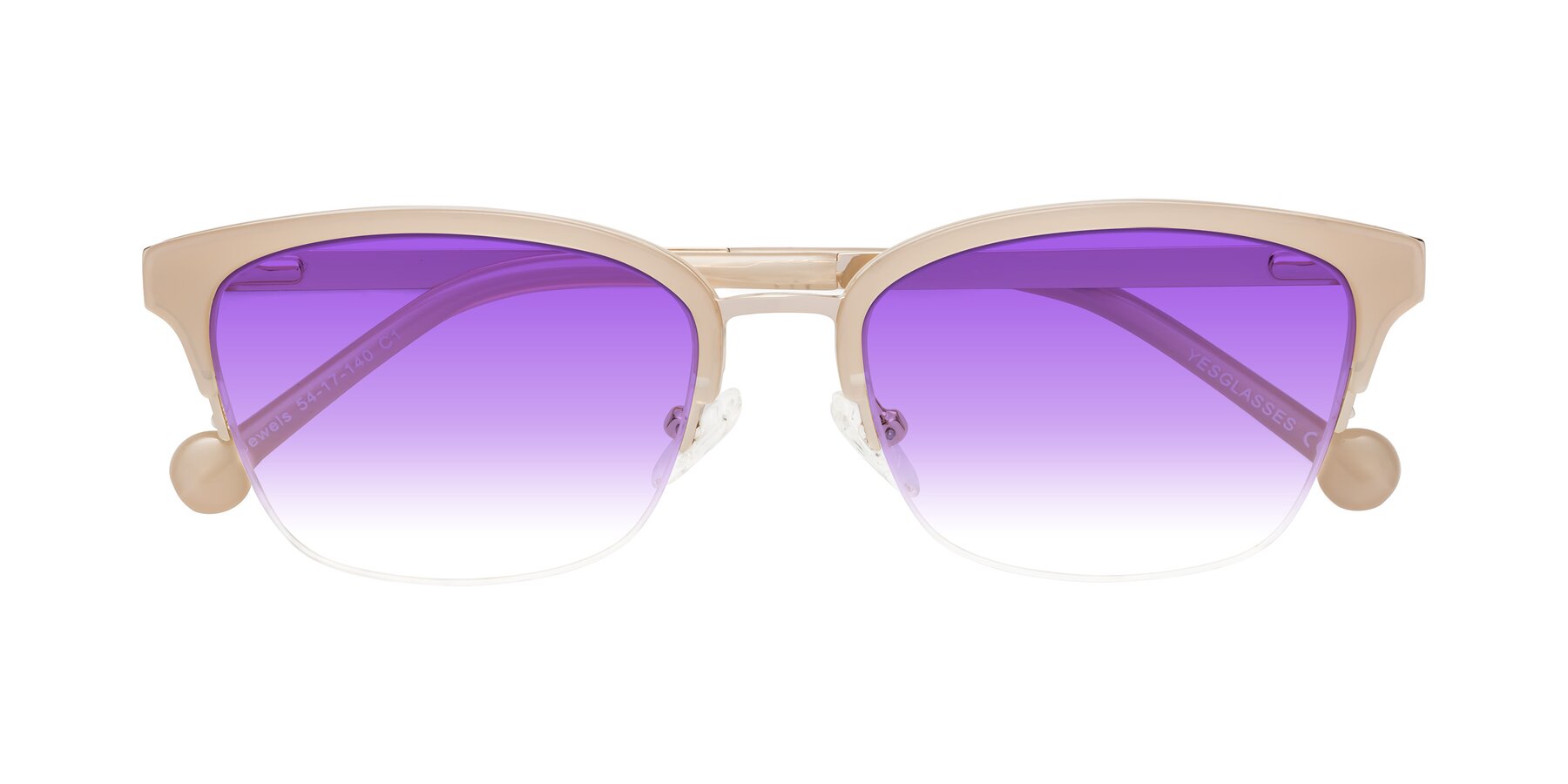 Folded Front of Jewels in Beige-Gold with Purple Gradient Lenses