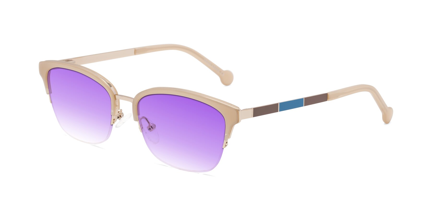 Angle of Jewels in Beige-Gold with Purple Gradient Lenses