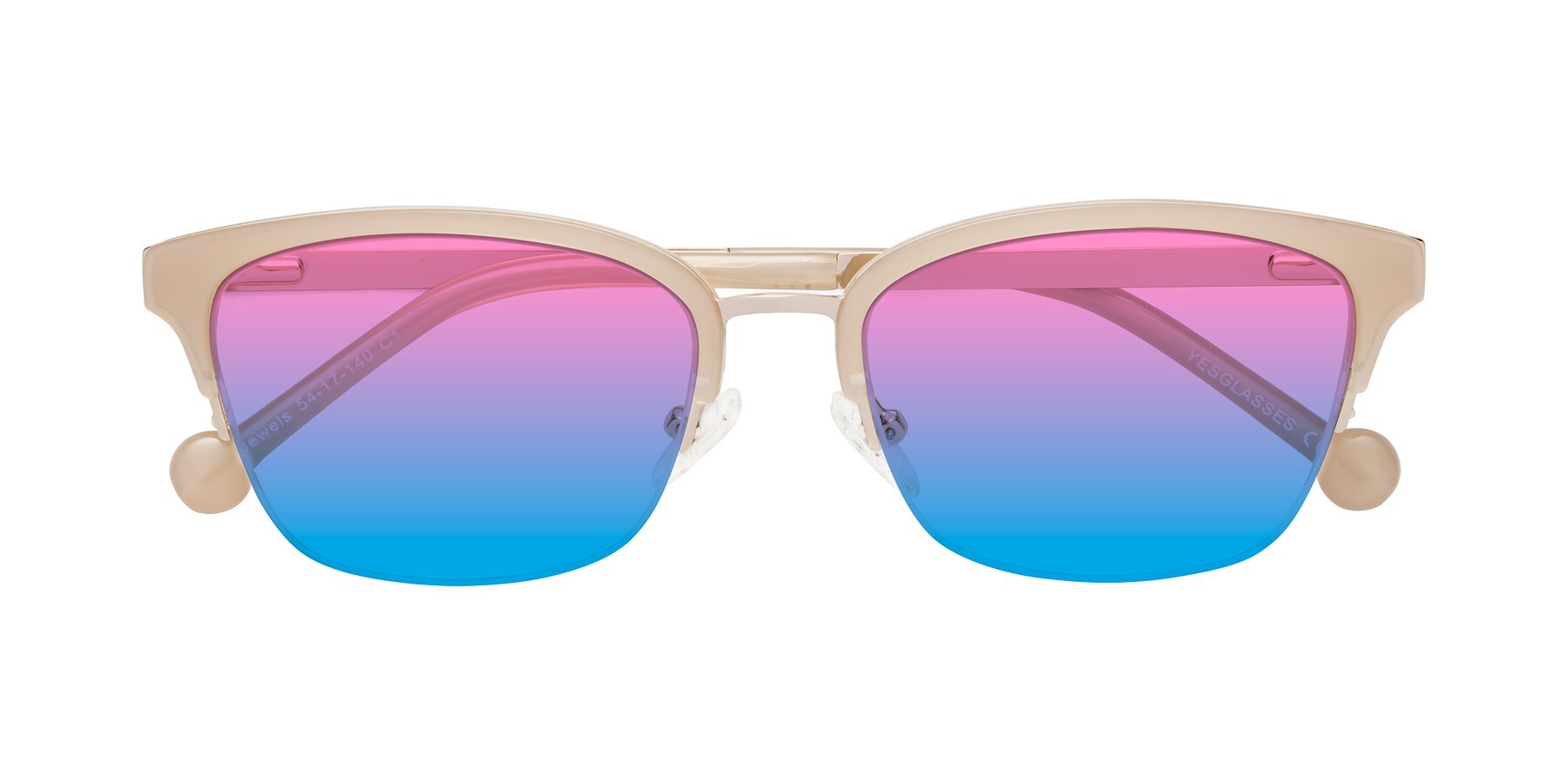 Folded Front of Jewels in Beige-Gold with Pink / Blue Gradient Lenses