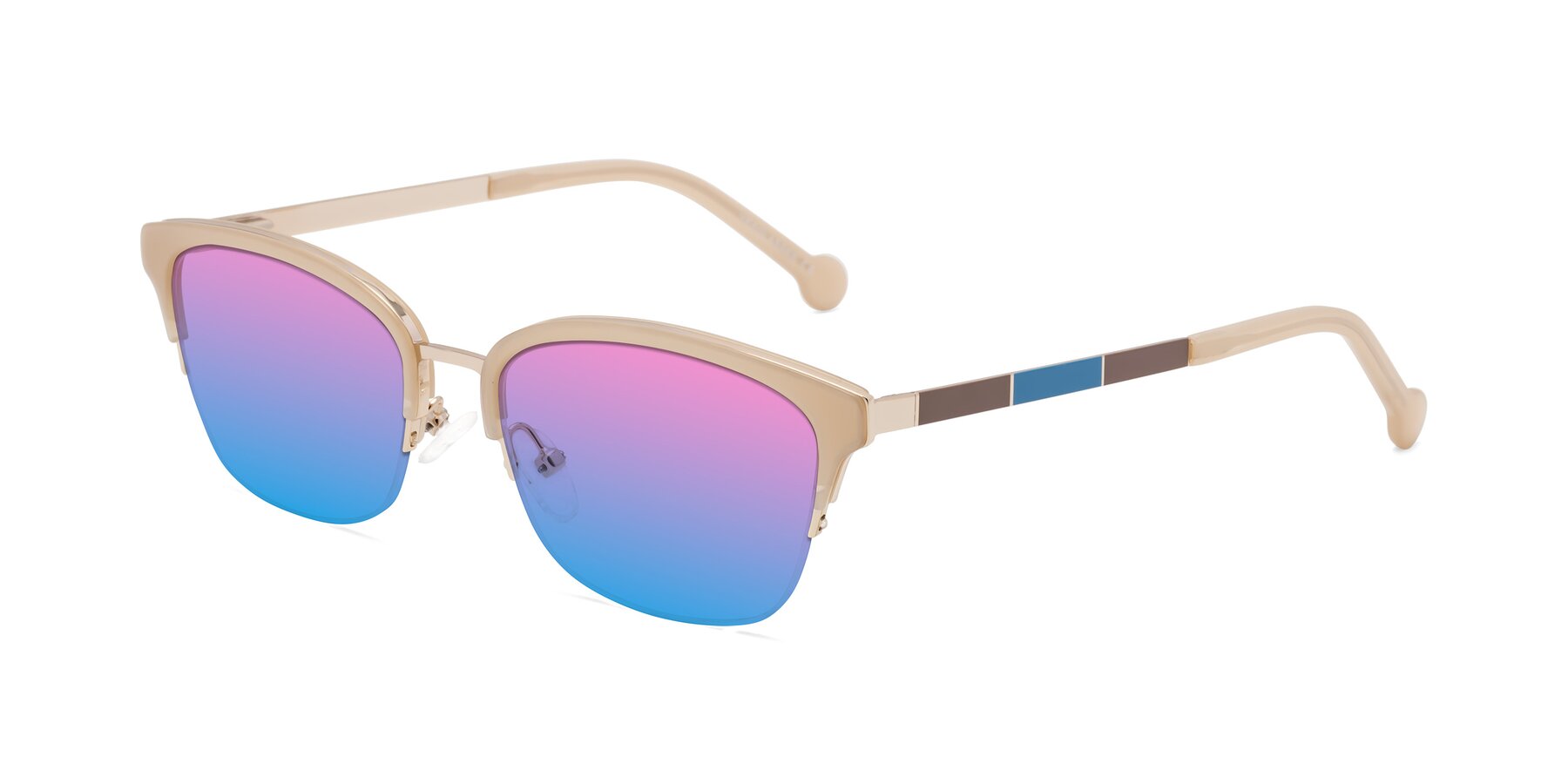 Angle of Jewels in Beige-Gold with Pink / Blue Gradient Lenses