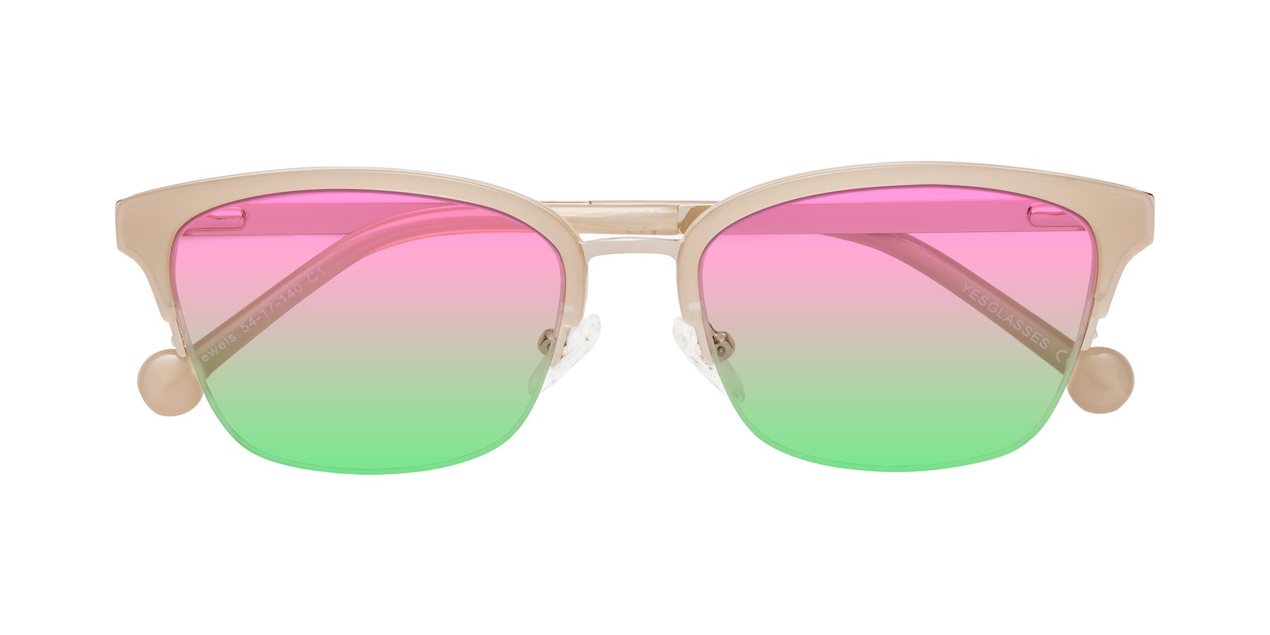 Folded Front of Jewels in Beige-Gold with Pink / Green Gradient Lenses