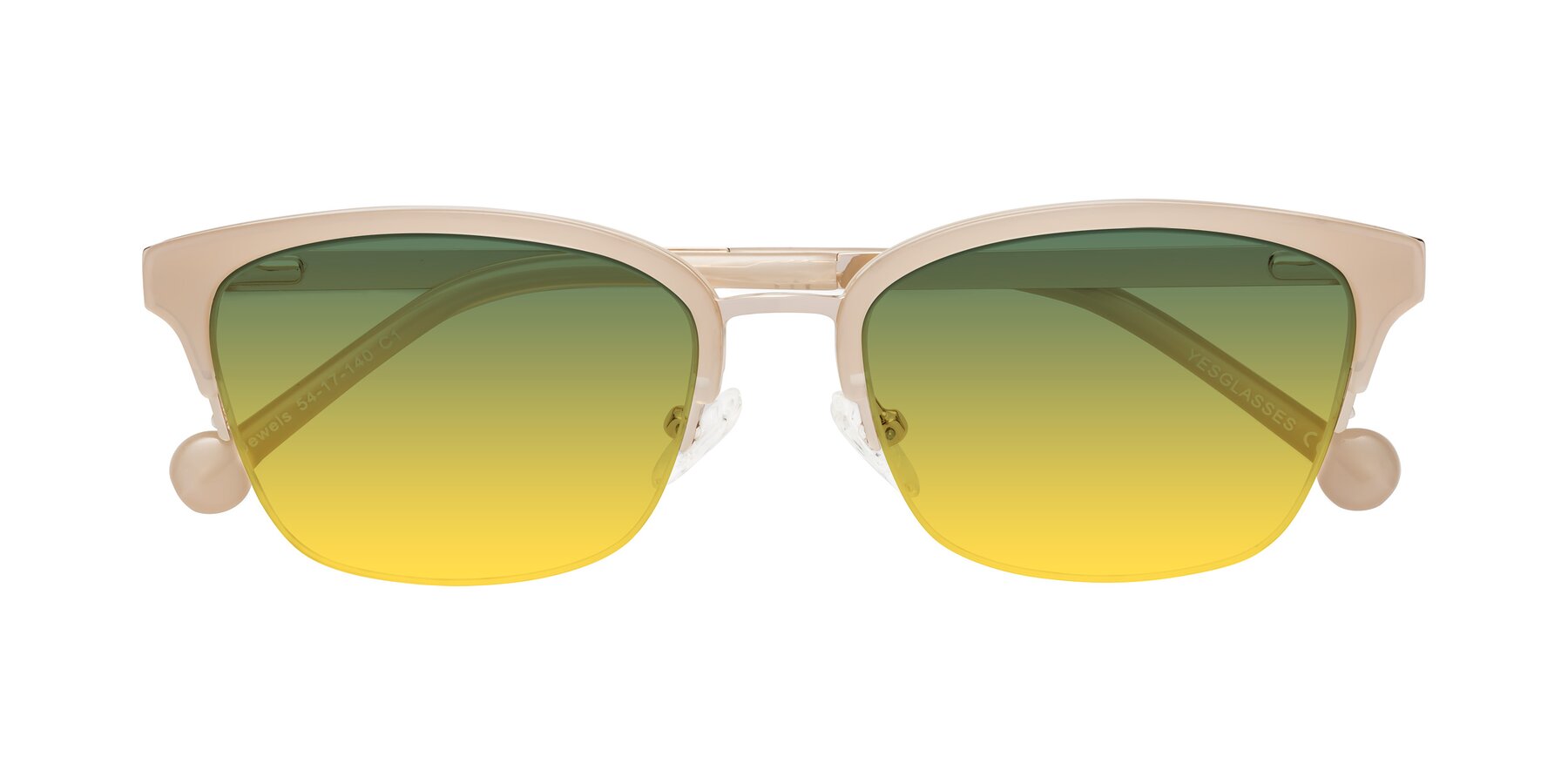 Folded Front of Jewels in Beige-Gold with Green / Yellow Gradient Lenses