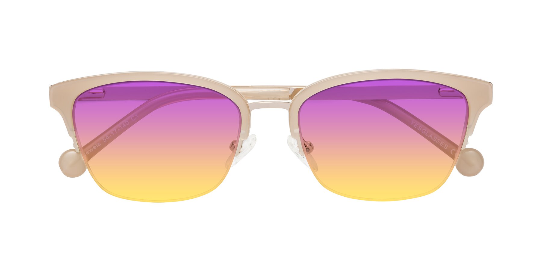 Folded Front of Jewels in Beige-Gold with Purple / Yellow Gradient Lenses