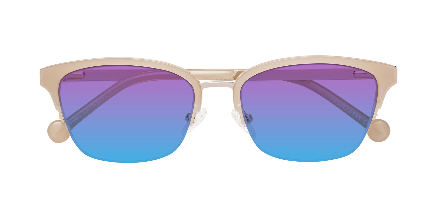 Folded Front of Jewels in Beige-Gold with Purple / Blue Gradient Lenses