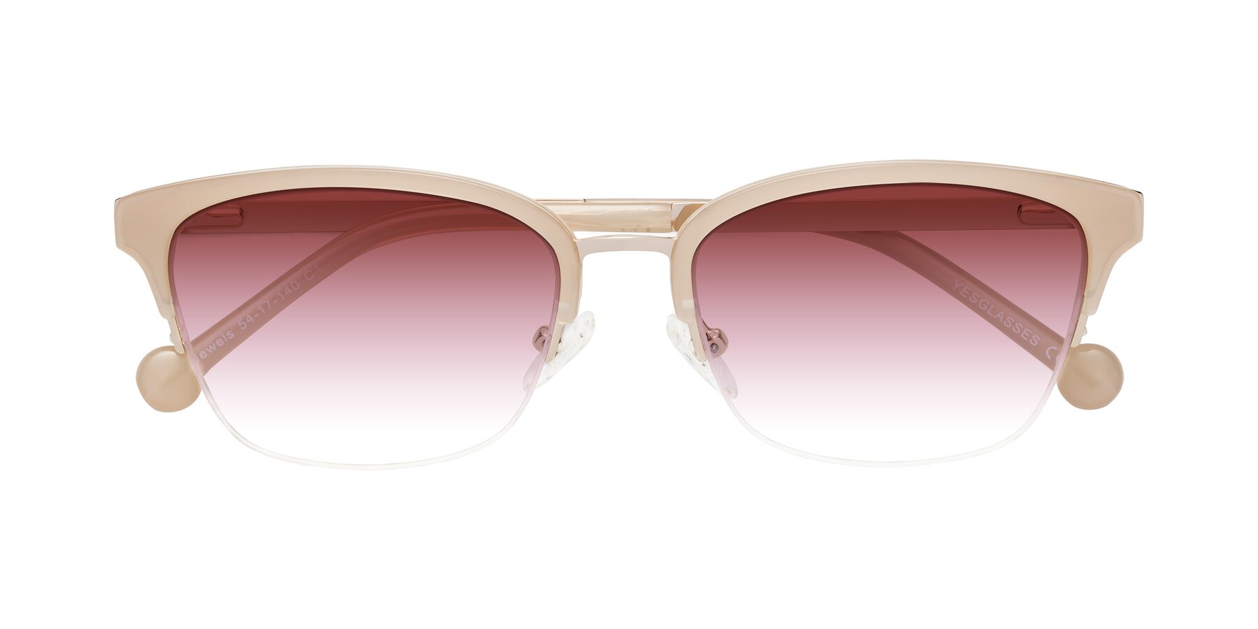 Folded Front of Jewels in Beige-Gold with Garnet Gradient Lenses