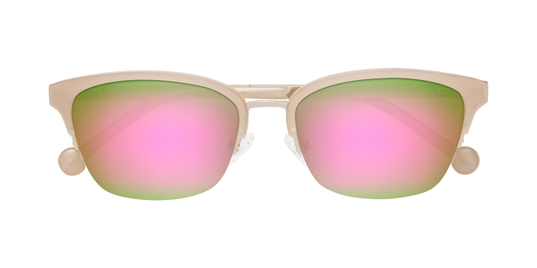 Folded Front of Jewels in Beige-Gold with Pink Mirrored Lenses