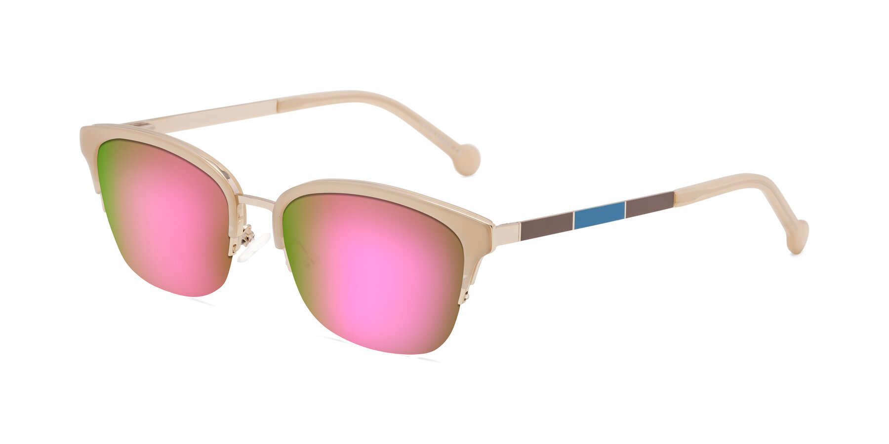 Angle of Jewels in Beige-Gold with Pink Mirrored Lenses