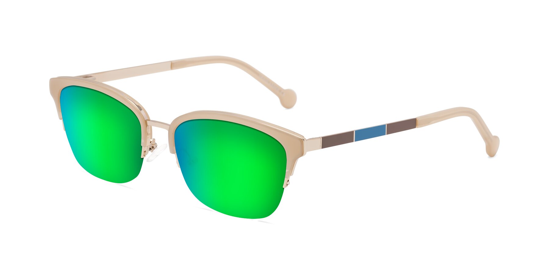 Angle of Jewels in Beige-Gold with Green Mirrored Lenses