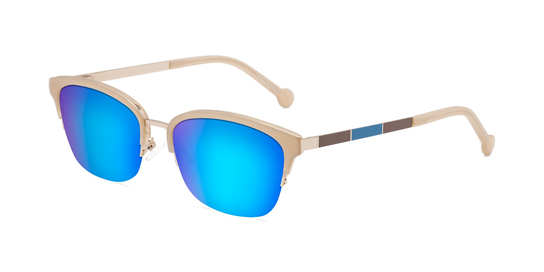 Angle of Jewels in Beige-Gold with Blue Mirrored Lenses