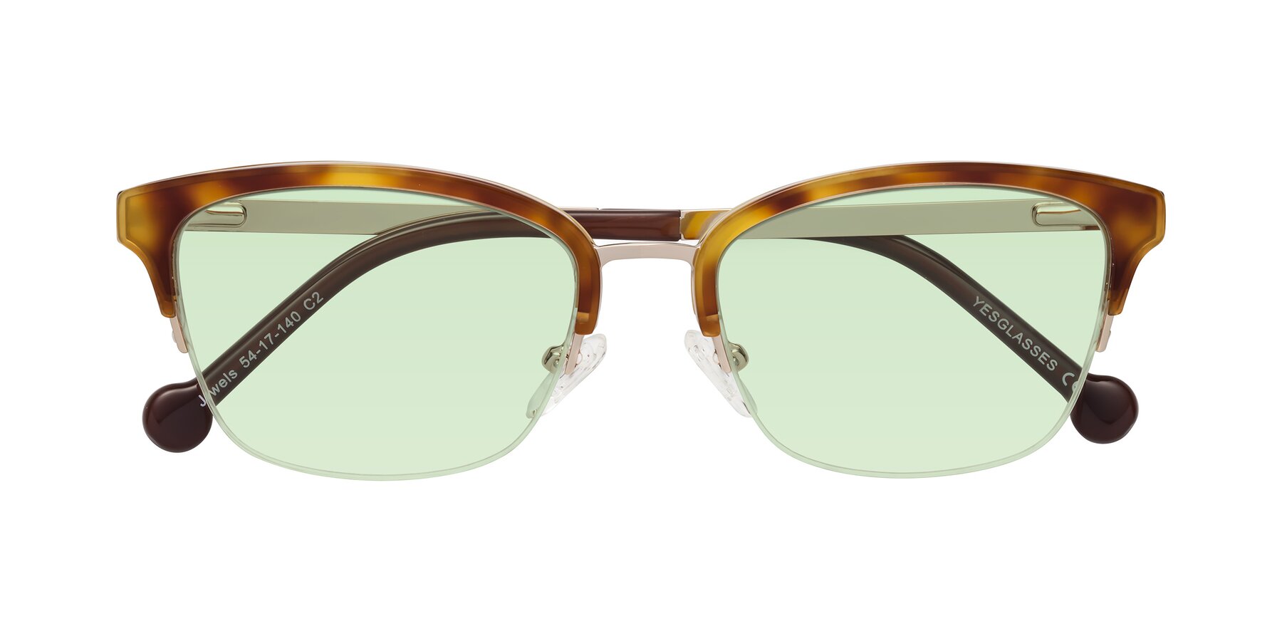 Folded Front of Jewels in Tortoise-Gold with Light Green Tinted Lenses