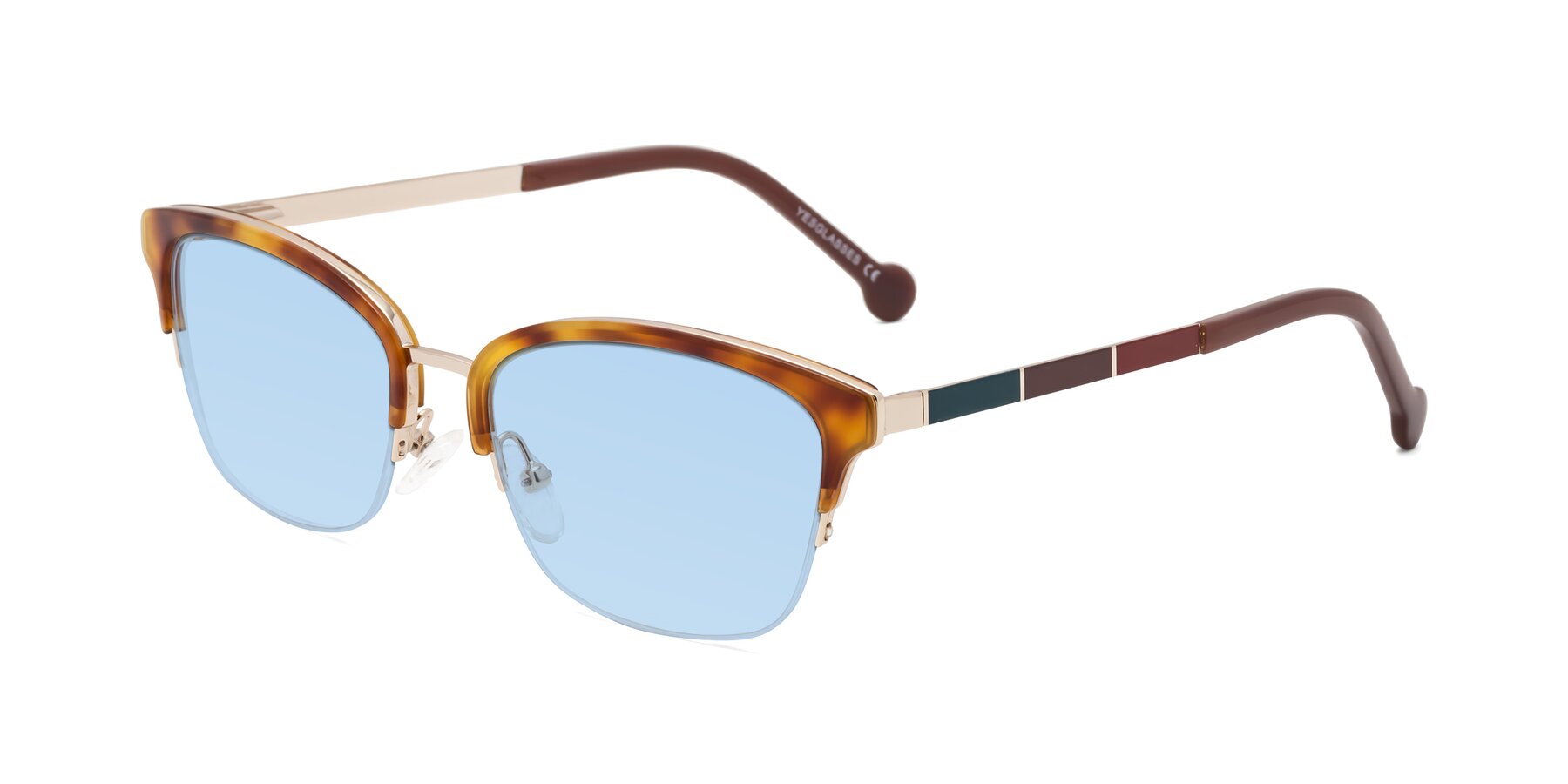 Angle of Jewels in Tortoise-Gold with Light Blue Tinted Lenses