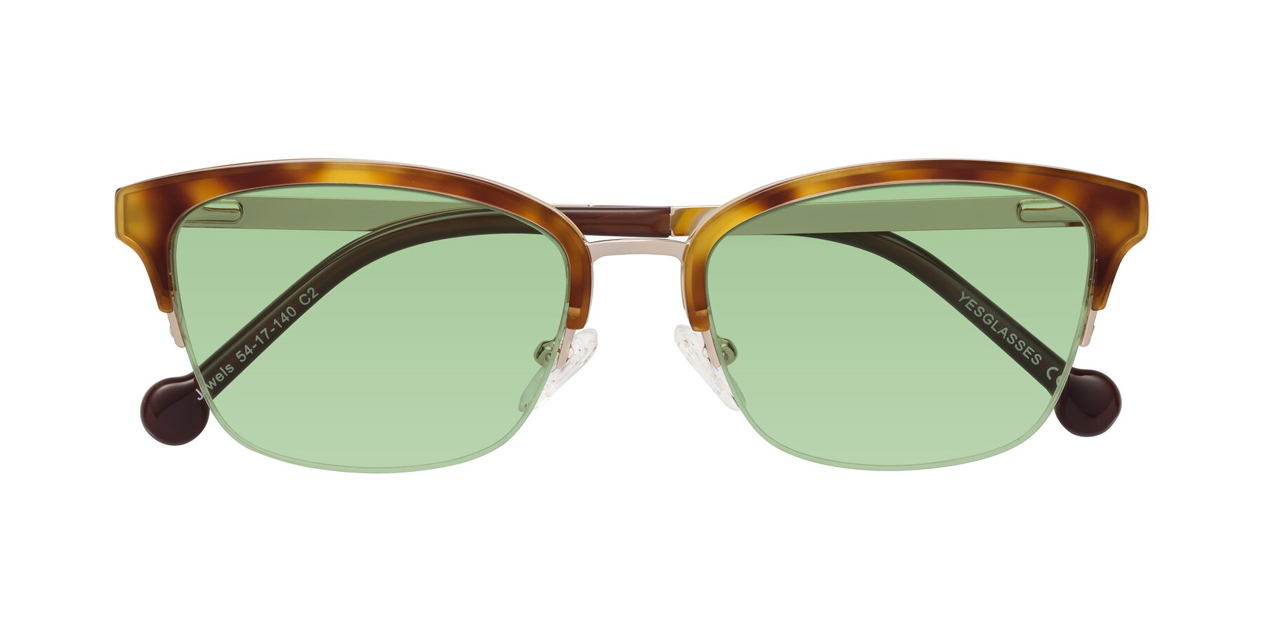 Folded Front of Jewels in Tortoise-Gold with Medium Green Tinted Lenses