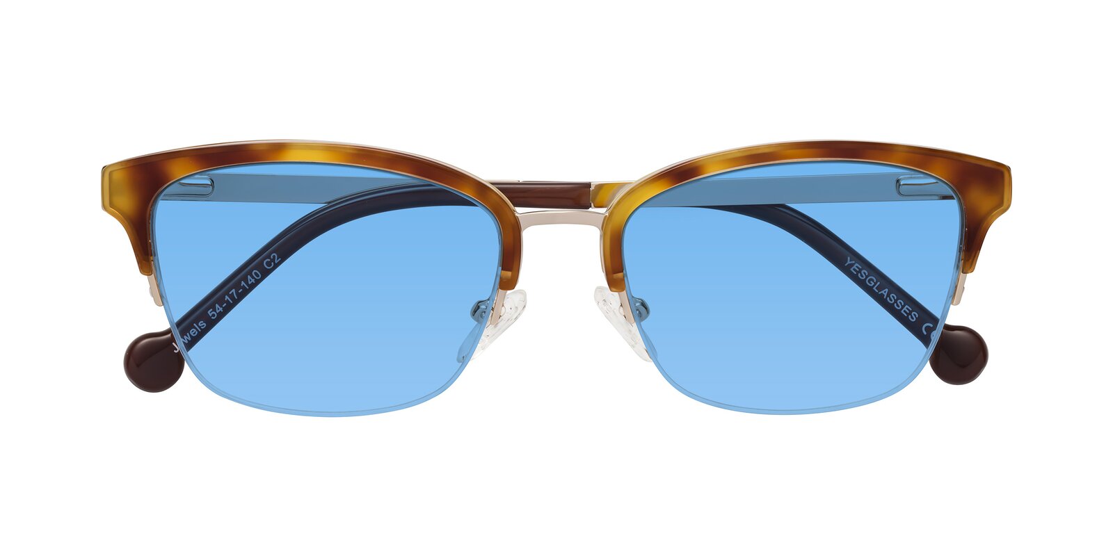 Tortoise/Gold Retro-Vintage Oval Semi-Rimless Tinted Sunglasses with ...