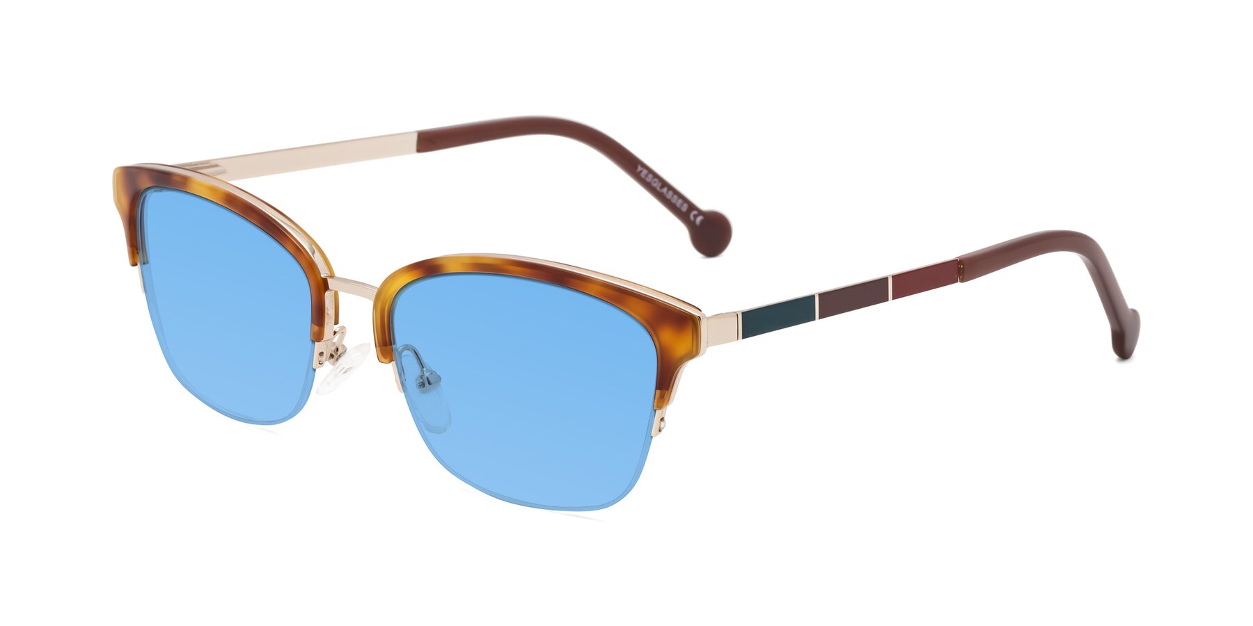 Angle of Jewels in Tortoise-Gold with Medium Blue Tinted Lenses