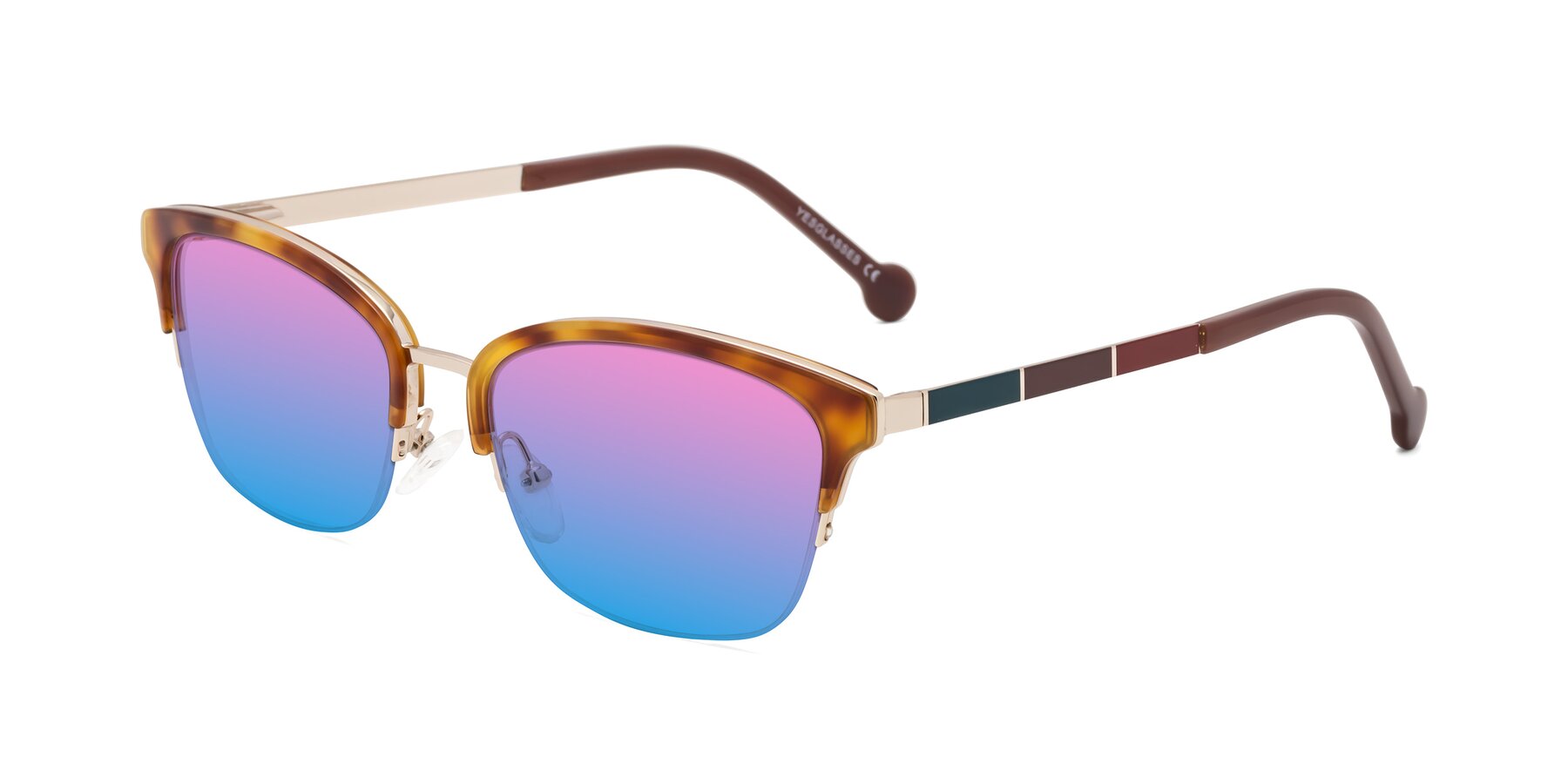 Angle of Jewels in Tortoise-Gold with Pink / Blue Gradient Lenses