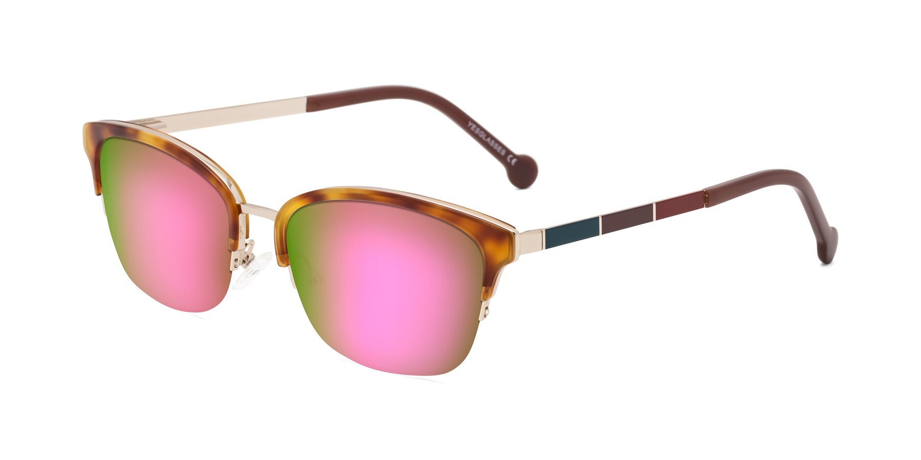 Angle of Jewels in Tortoise-Gold with Pink Mirrored Lenses