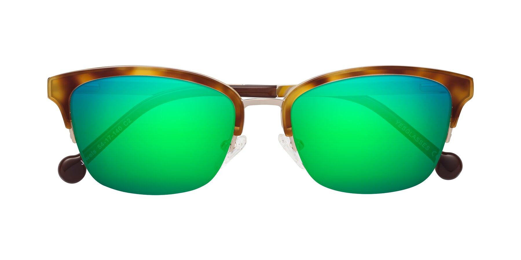 Folded Front of Jewels in Tortoise-Gold with Green Mirrored Lenses