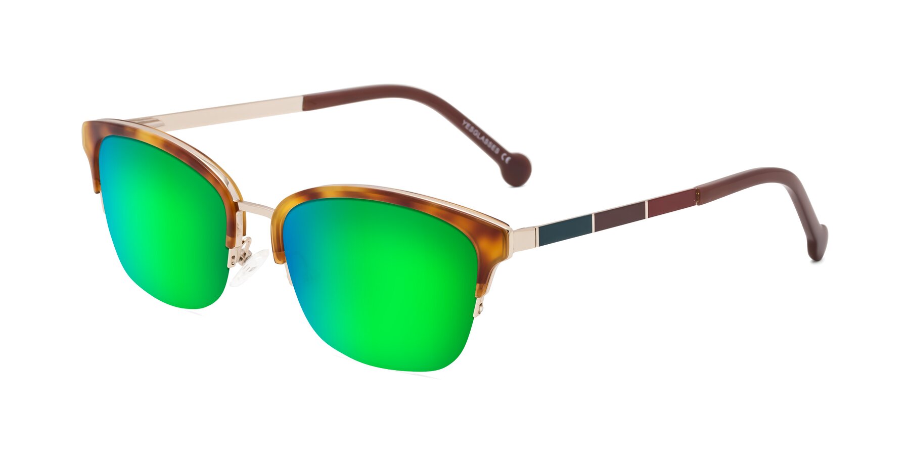 Angle of Jewels in Tortoise-Gold with Green Mirrored Lenses