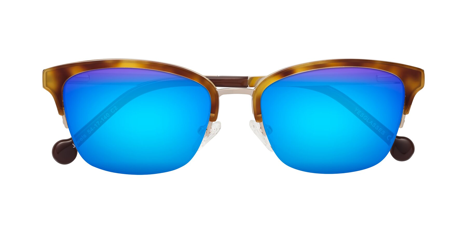 Folded Front of Jewels in Tortoise-Gold with Blue Mirrored Lenses