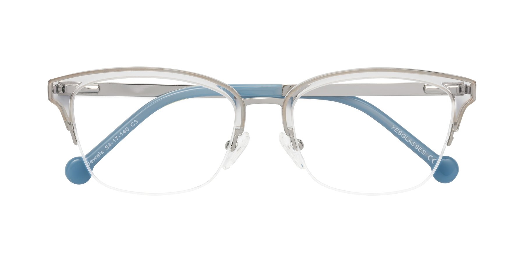 Folded Front of Jewels in Clear-Silver with Clear Blue Light Blocking Lenses