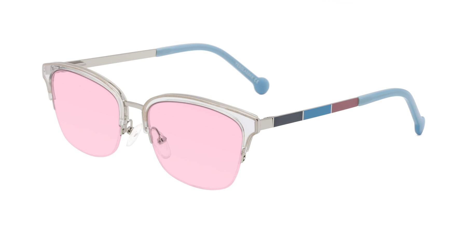 Angle of Jewels in Clear-Silver with Light Pink Tinted Lenses