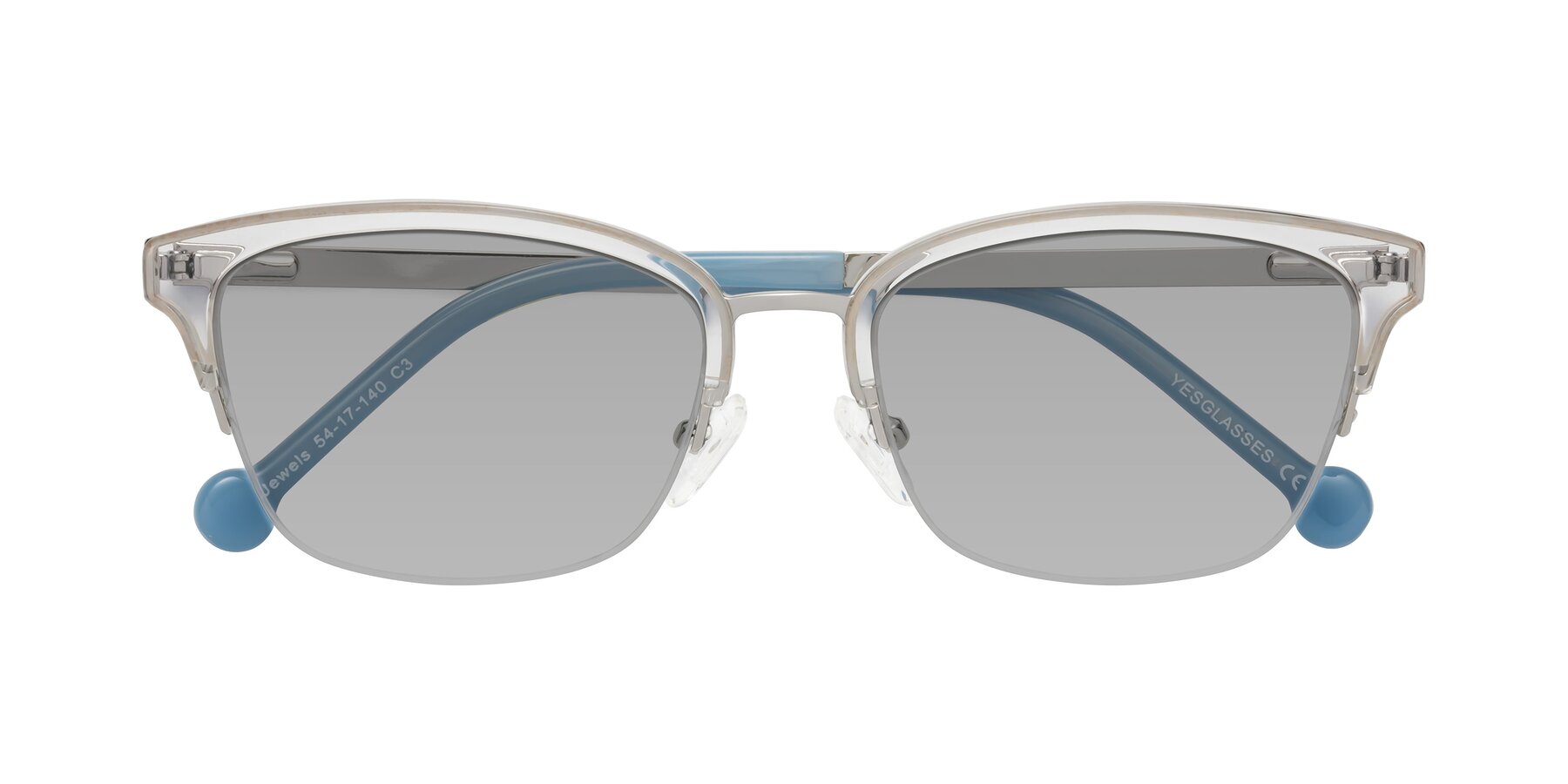 Folded Front of Jewels in Clear-Silver with Light Gray Tinted Lenses