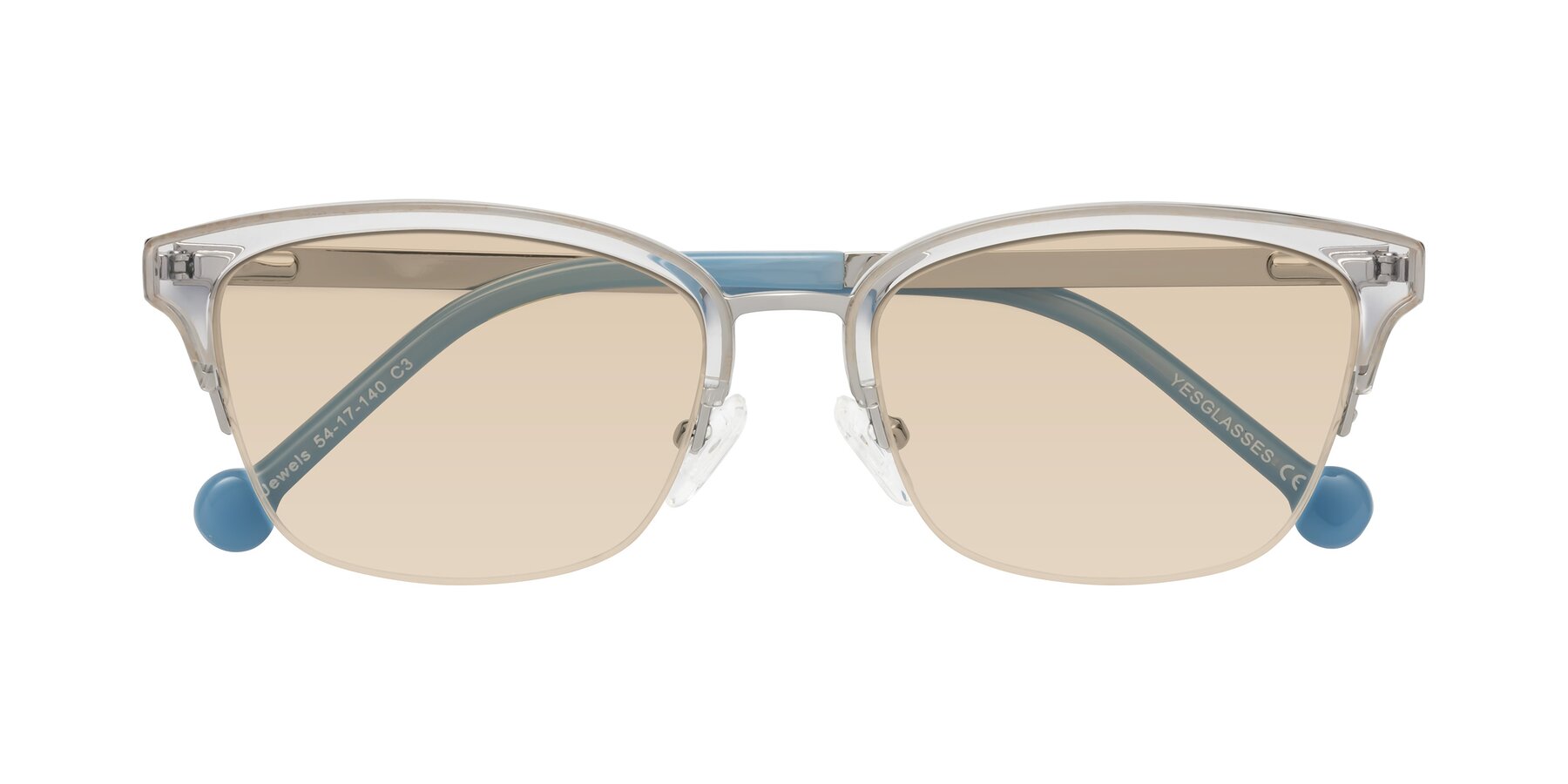 Folded Front of Jewels in Clear-Silver with Light Brown Tinted Lenses