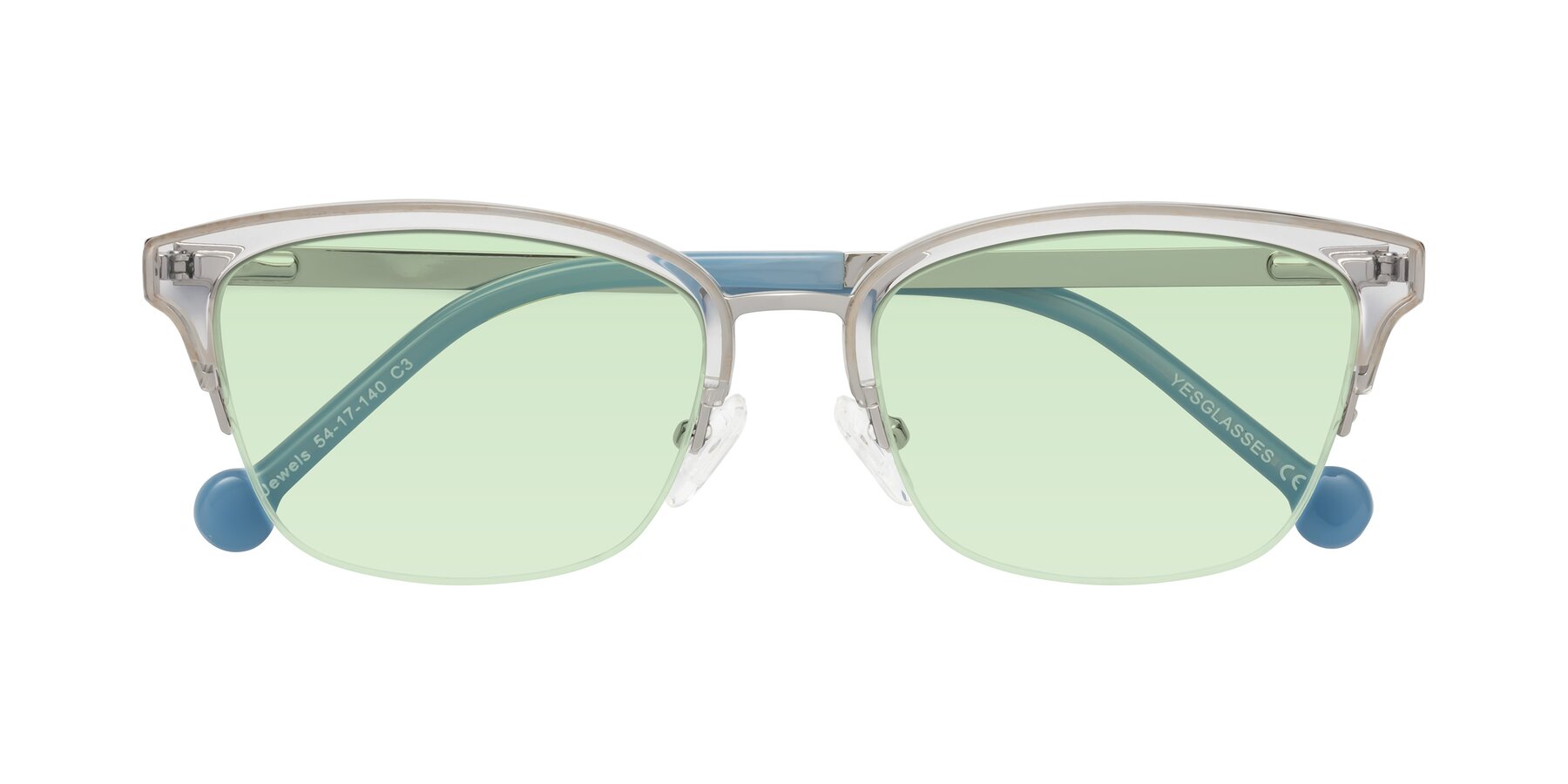 Folded Front of Jewels in Clear-Silver with Light Green Tinted Lenses