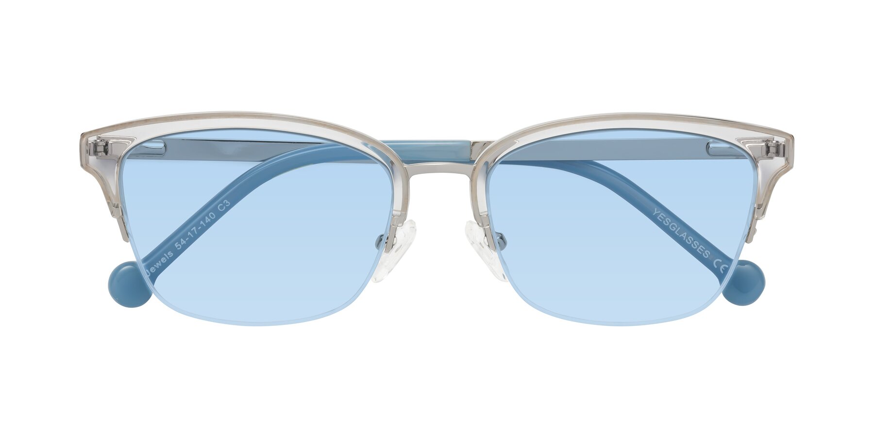 Folded Front of Jewels in Clear-Silver with Light Blue Tinted Lenses