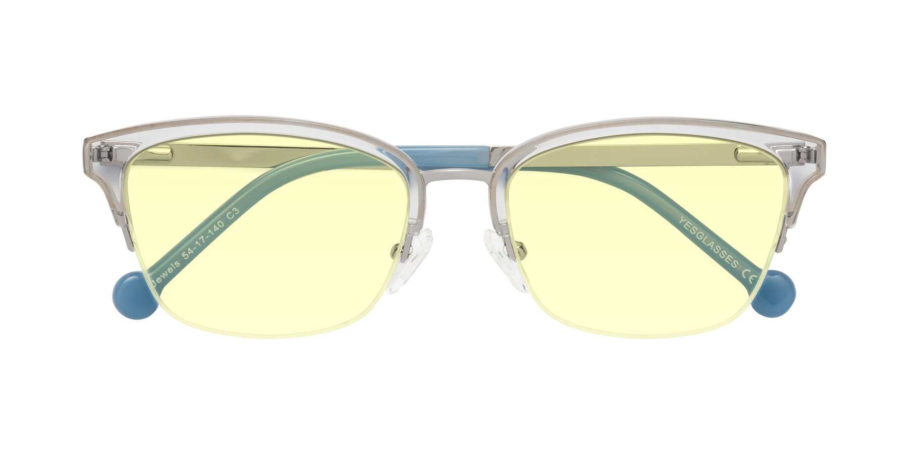 Folded Front of Jewels in Clear-Silver with Light Yellow Tinted Lenses