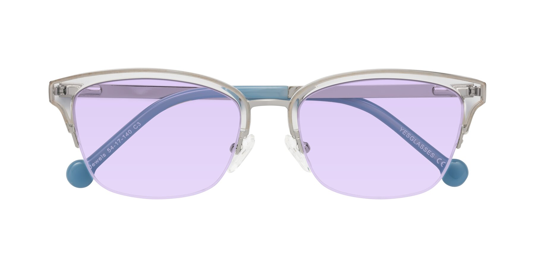 Folded Front of Jewels in Clear-Silver with Light Purple Tinted Lenses