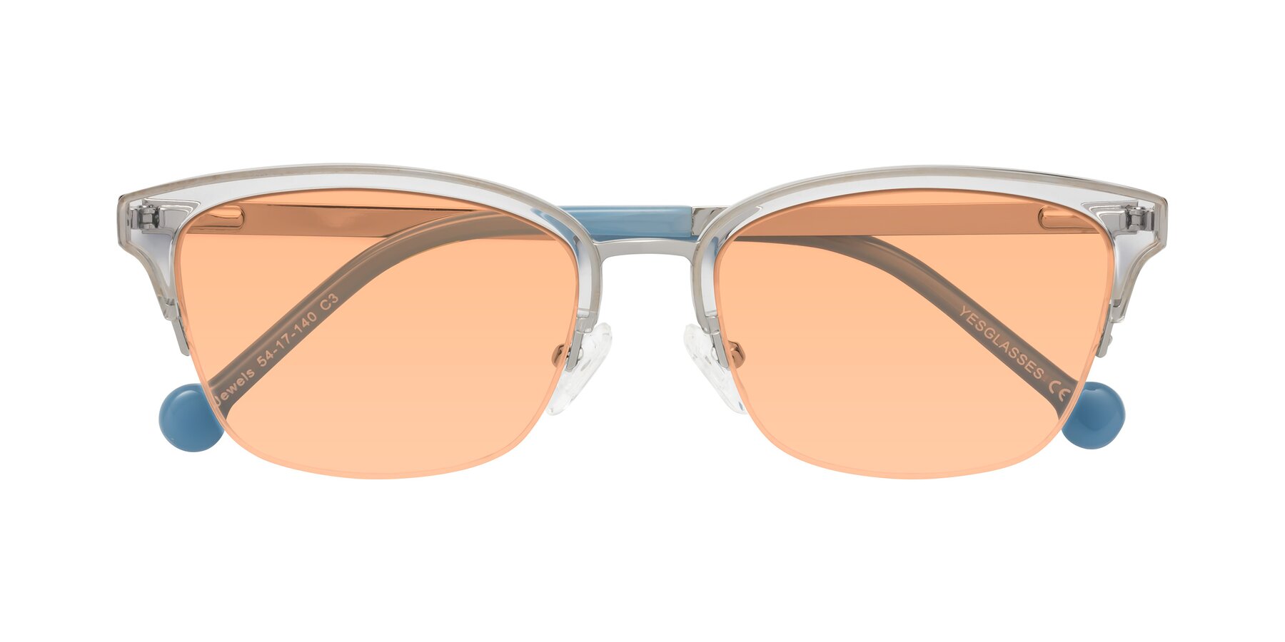 Folded Front of Jewels in Clear-Silver with Light Orange Tinted Lenses