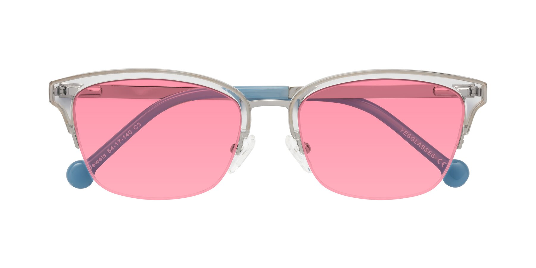 Folded Front of Jewels in Clear-Silver with Pink Tinted Lenses