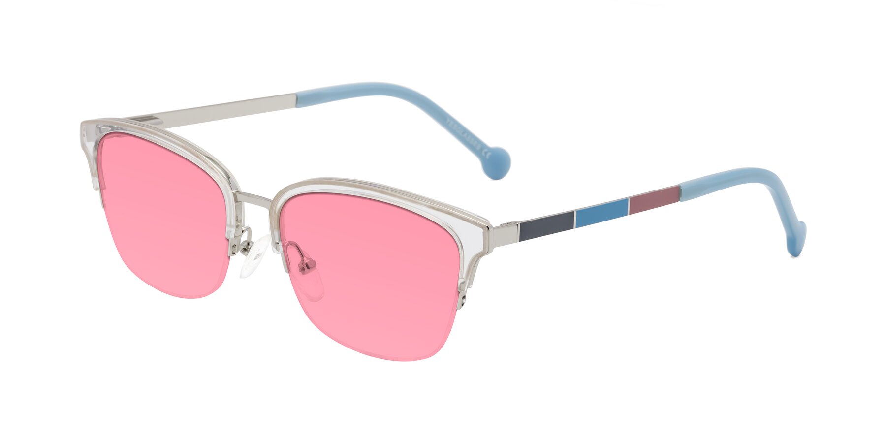 Angle of Jewels in Clear-Silver with Pink Tinted Lenses