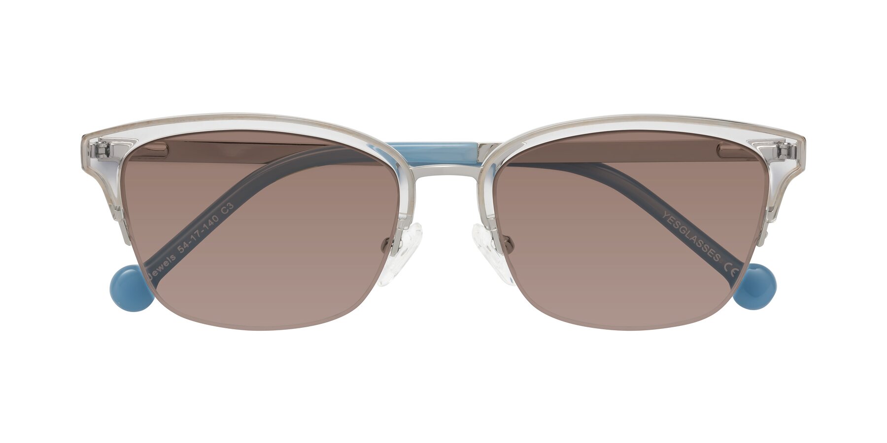 Folded Front of Jewels in Clear-Silver with Medium Brown Tinted Lenses