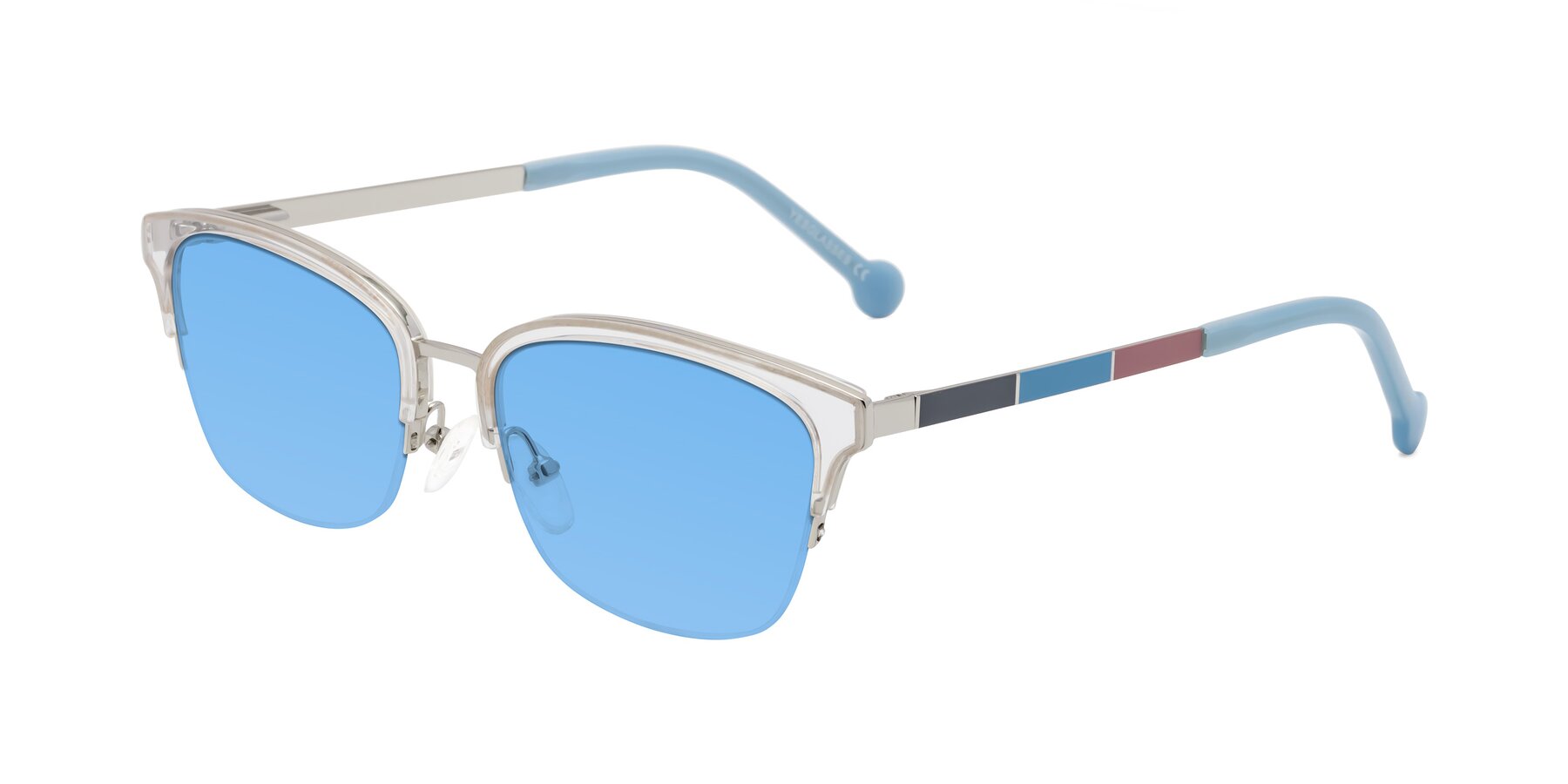 Angle of Jewels in Clear-Silver with Medium Blue Tinted Lenses