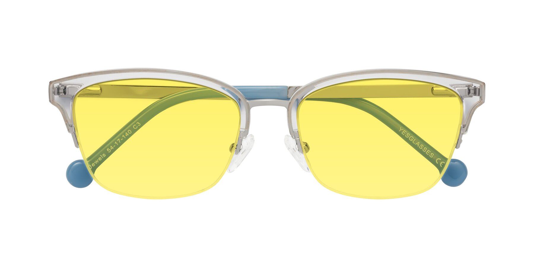 Folded Front of Jewels in Clear-Silver with Medium Yellow Tinted Lenses